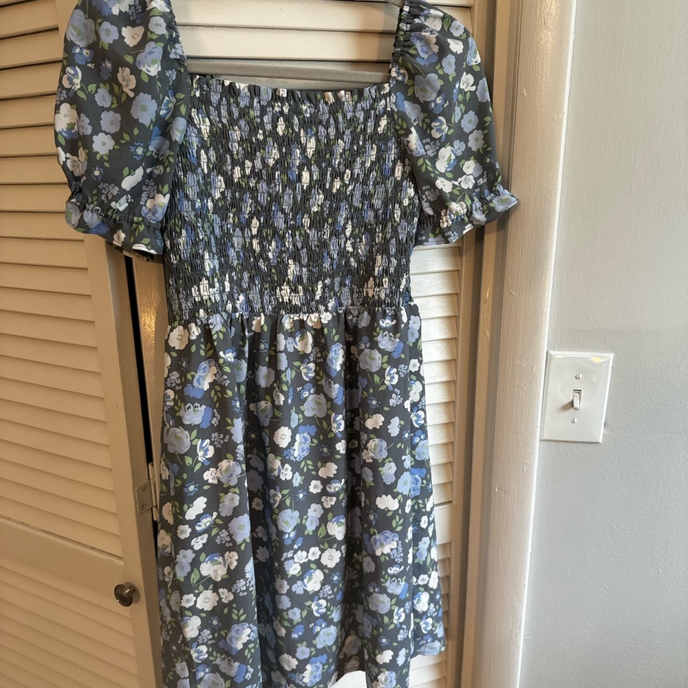 LOFT Blue Floral Smocked Dress